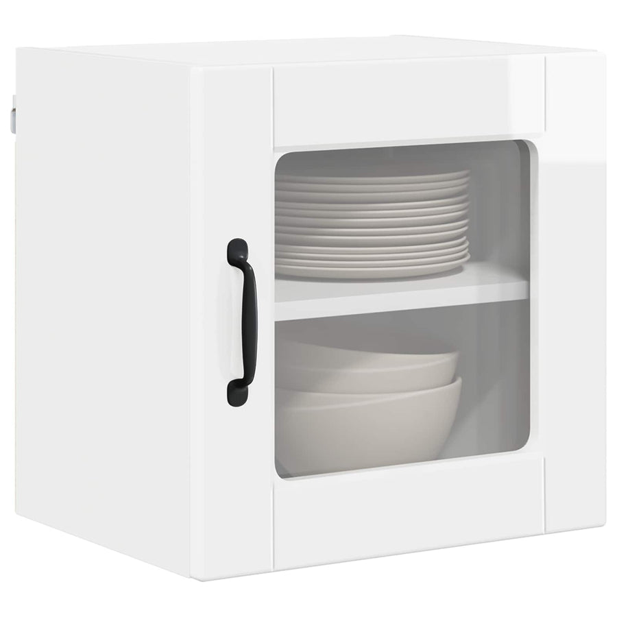 Wall Glass Cabinet PORTO 2 pcs High Gloss White Engineered Wood