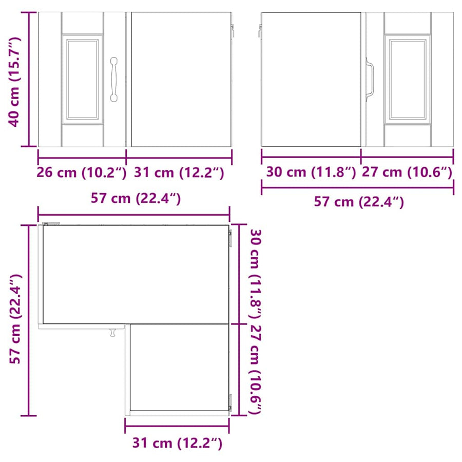 Wall Corner Cabinet PORTO High Gloss White 57 x 57 x 40 cm