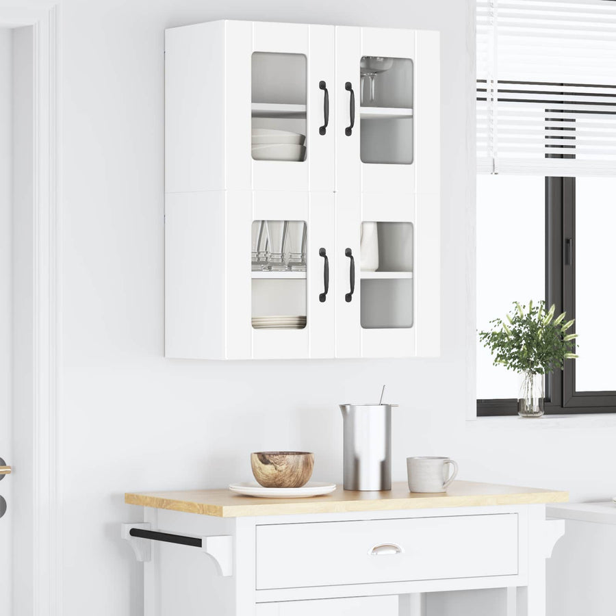Wall Glass Cabinet PORTO 2 pcs White Engineered Wood