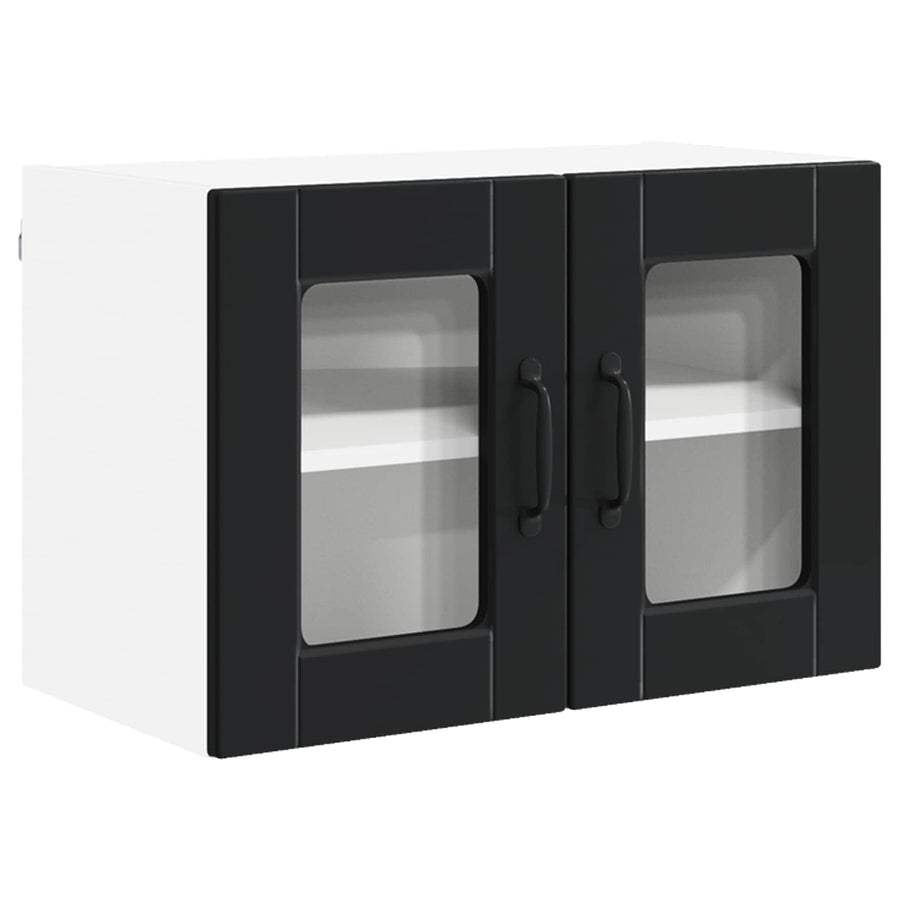 Wall Glass Cabinet PORTO 2 pcs Black Engineered Wood