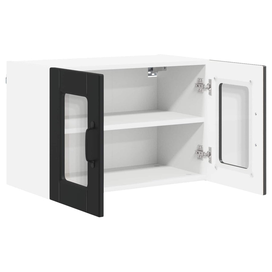 Wall Glass Cabinet PORTO 2 pcs Black Engineered Wood
