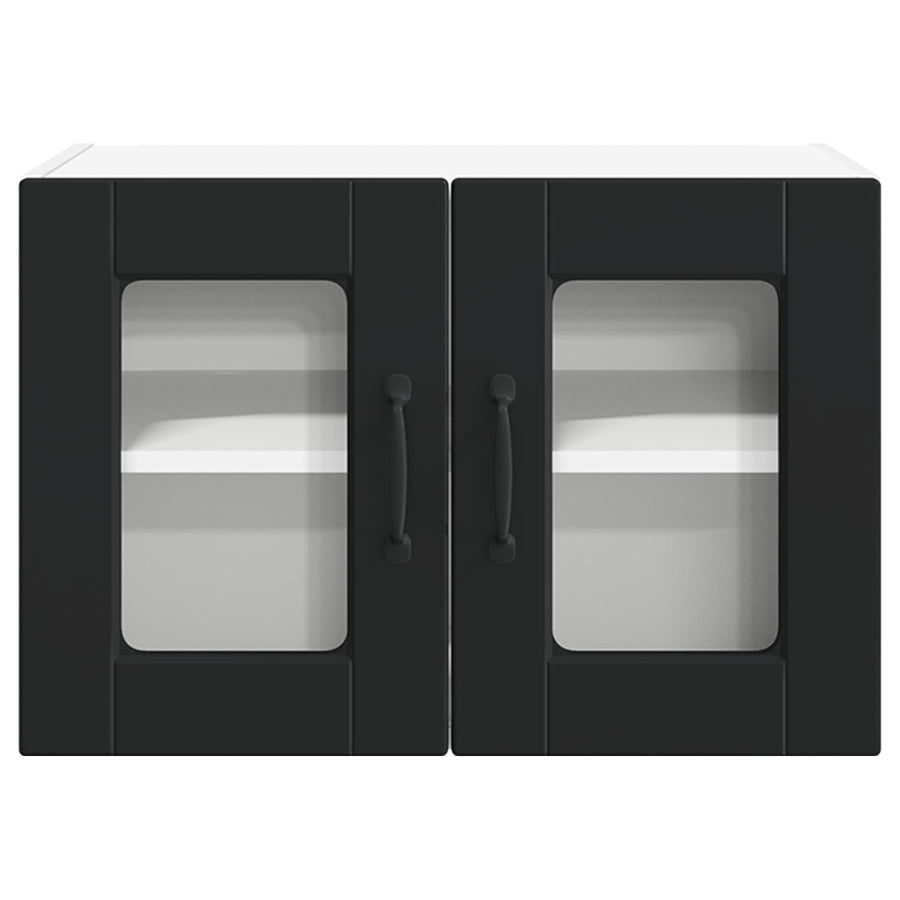 Wall Glass Cabinet PORTO 2 pcs Black Engineered Wood