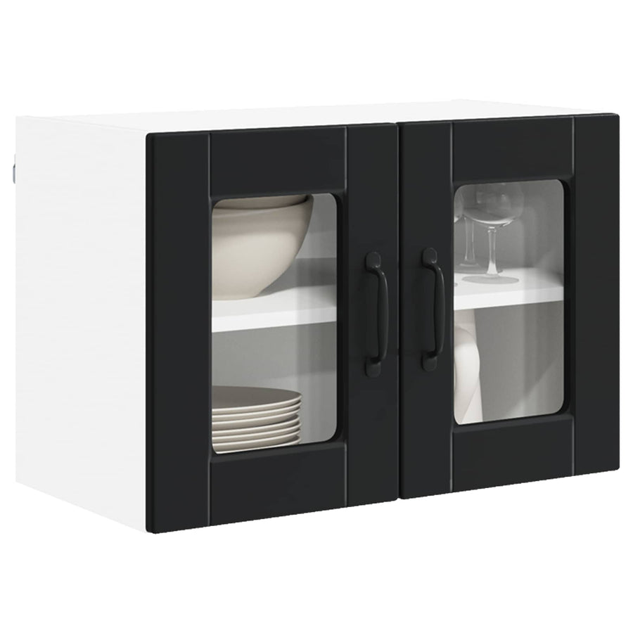 Wall Glass Cabinet PORTO 2 pcs Black Engineered Wood