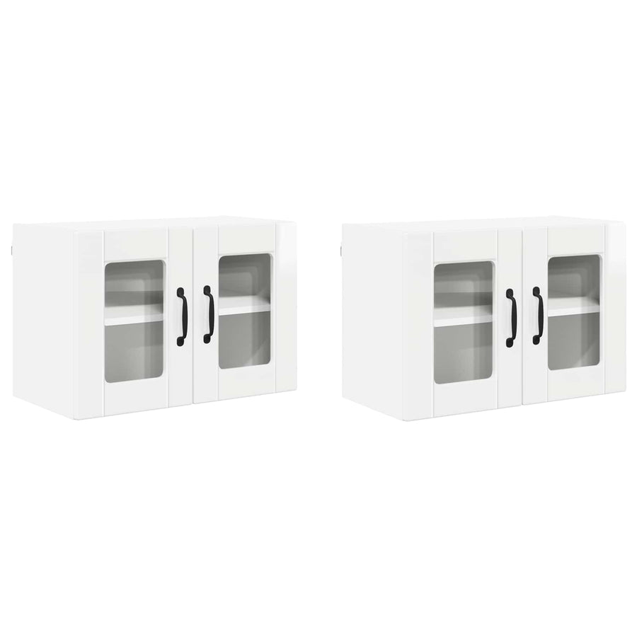 Wall Glass Cabinet PORTO 2 pcs High Gloss White Engineered Wood