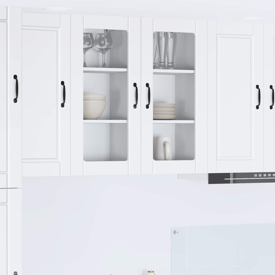 Wall Glass Cabinet PORTO 2 pcs White Engineered Wood