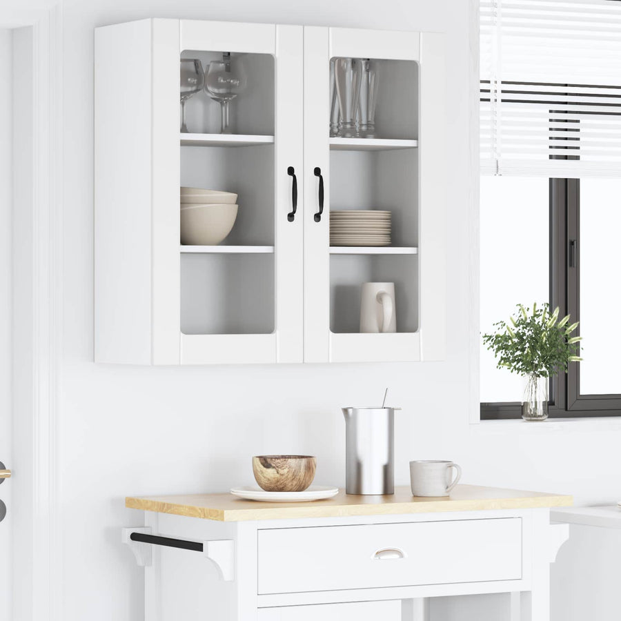 Wall Glass Cabinet PORTO 2 pcs White Engineered Wood