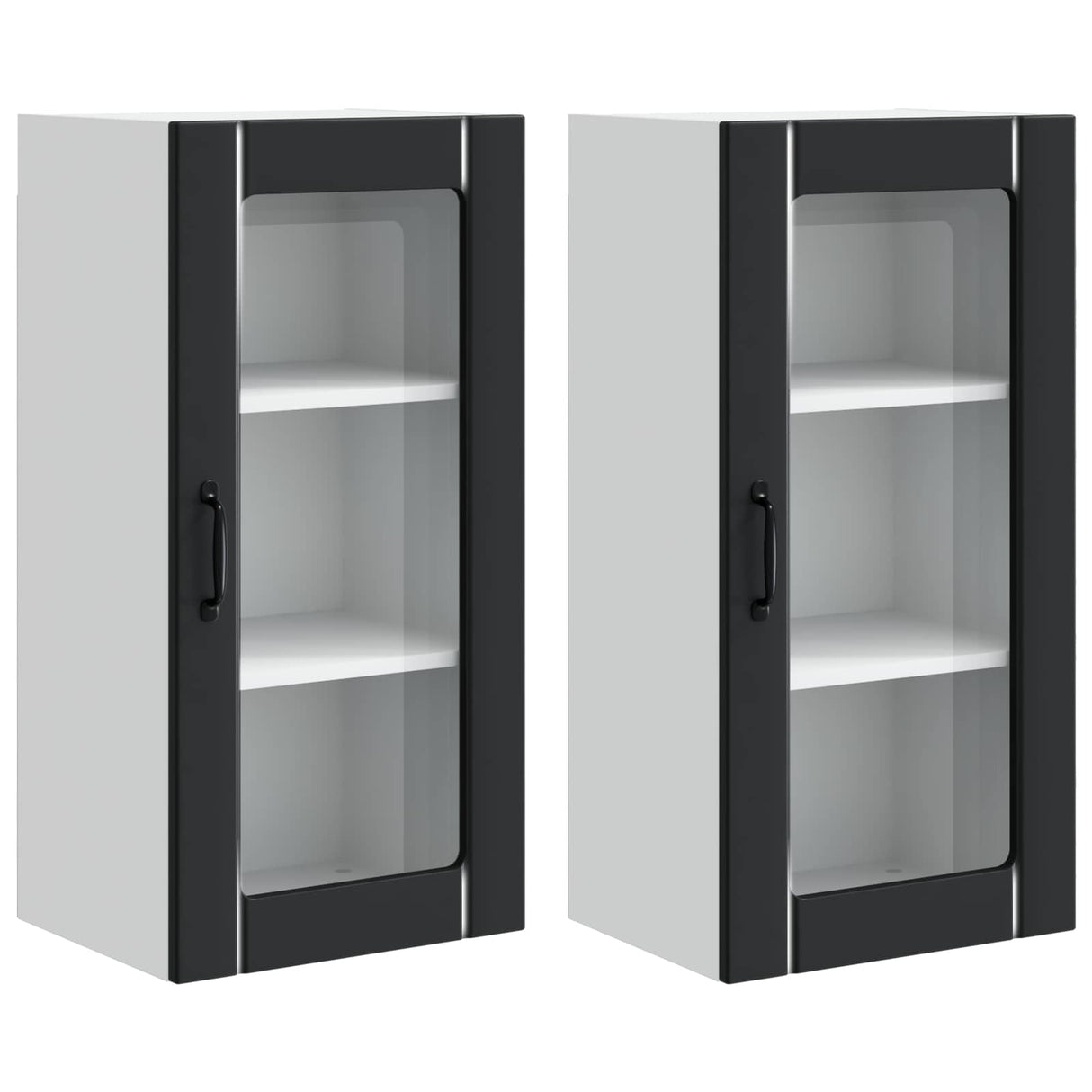 Wall Glass Cabinet PORTO 2 pcs Black 40 x 31 x 80 cm