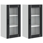 Wall Glass Cabinet PORTO 2 pcs Black Engineered Wood