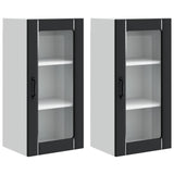 Wall Glass Cabinet PORTO 2 pcs Black 40 x 31 x 80 cm - Front View