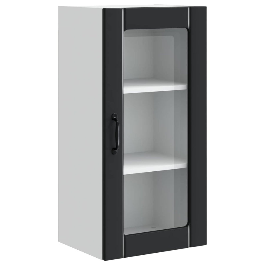 Wall Glass Cabinet PORTO 2 pcs Black Engineered Wood