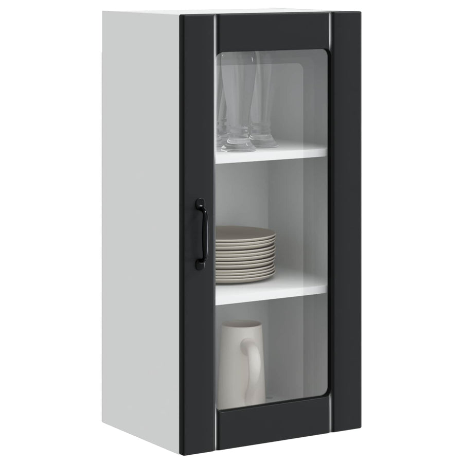 Wall Glass Cabinet PORTO 2 pcs Black Engineered Wood