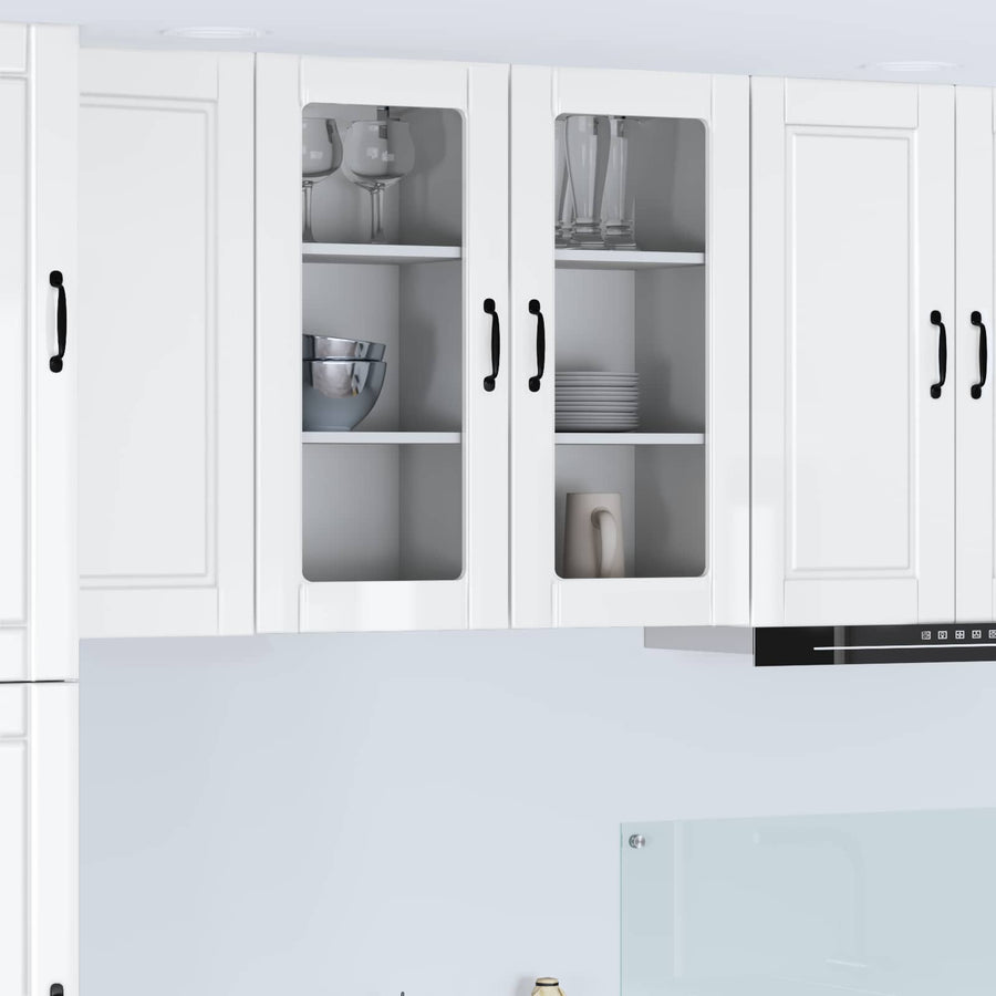 Wall Glass Cabinet PORTO 2 pcs High Gloss White Engineered Wood
