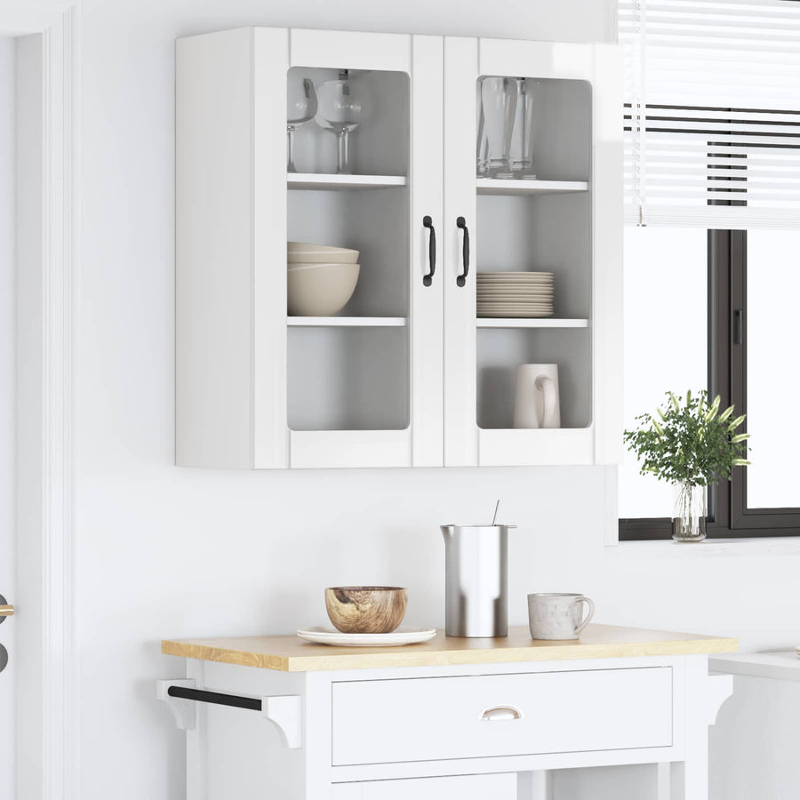 Wall Glass Cabinet PORTO 2 pcs High Gloss White Engineered Wood