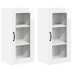 Wall Glass Cabinet PORTO 2 pcs High Gloss White Engineered Wood