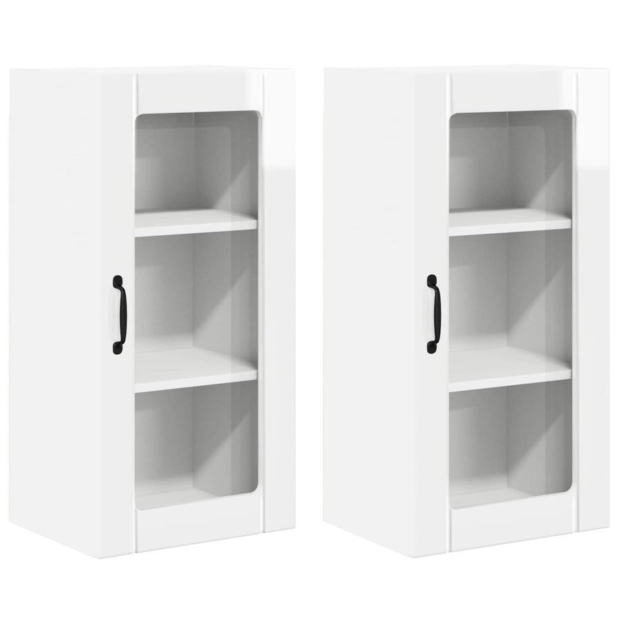 Wall Glass Cabinet PORTO 2 pcs High Gloss White Engineered Wood