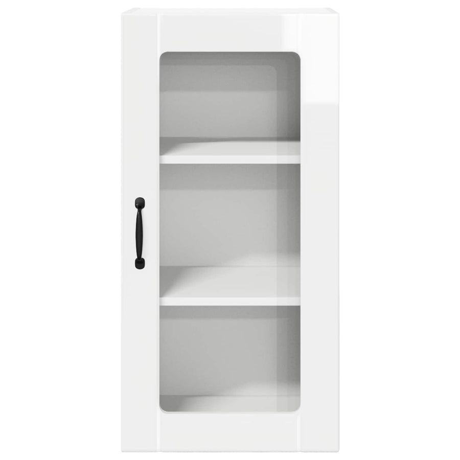 Wall Glass Cabinet PORTO 2 pcs High Gloss White Engineered Wood