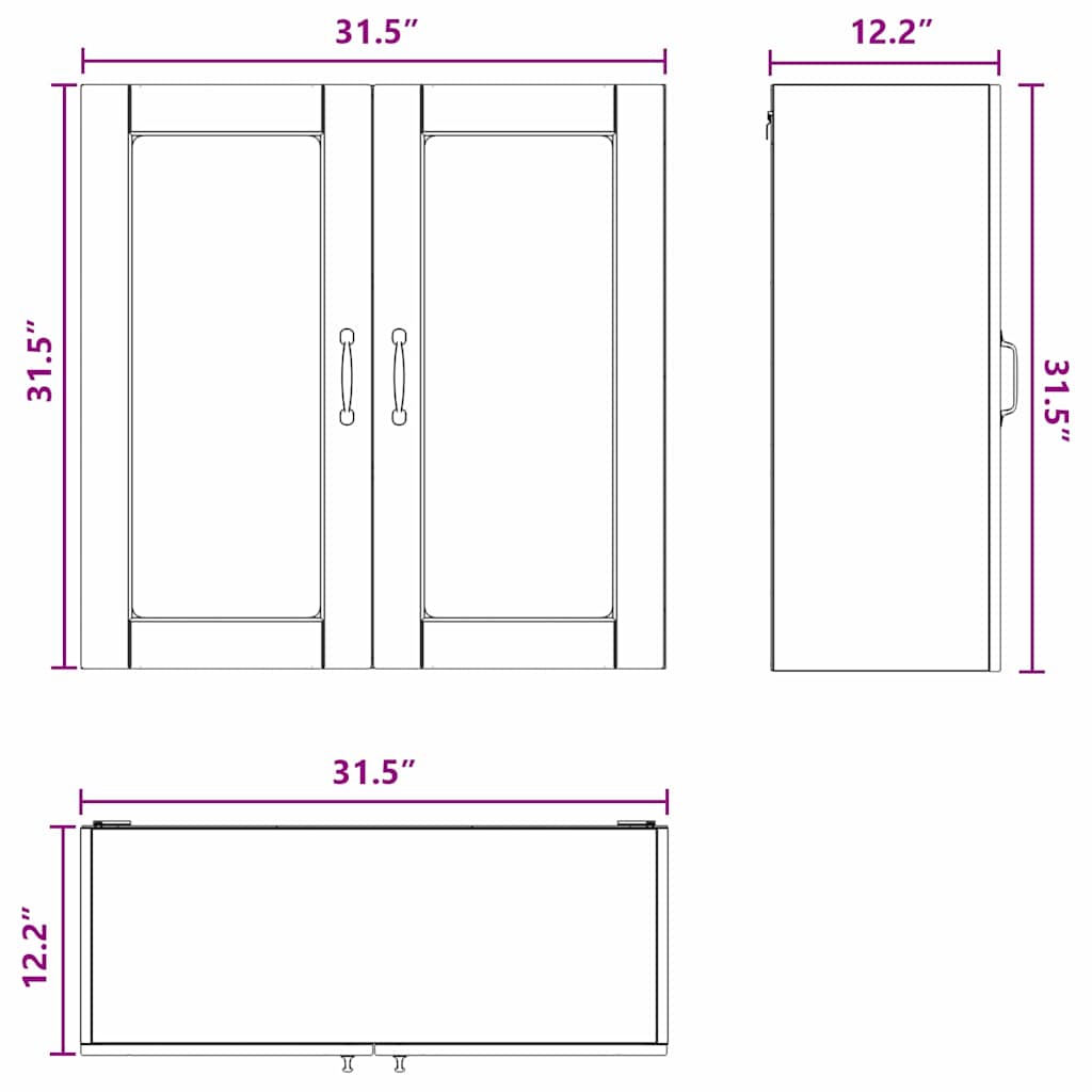 Wall Glass Cabinet PORTO Black 80 x 31 x 80 cm Engineered Wood