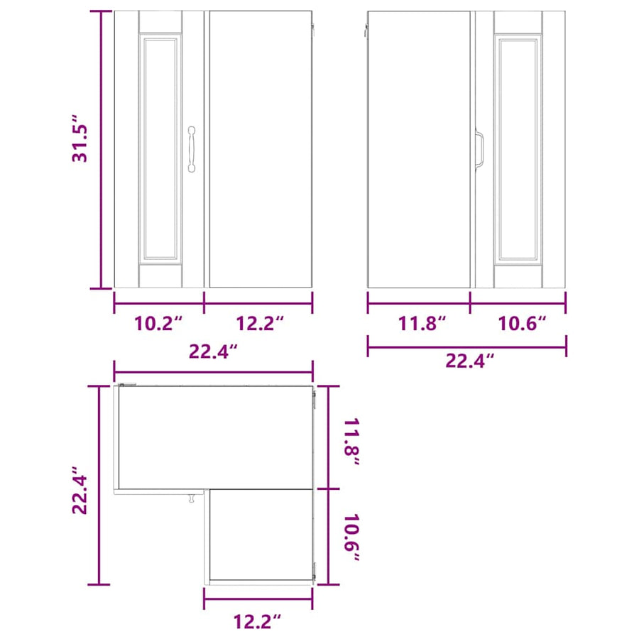 Wall Corner Cabinet PORTO Black 57 x 57 x 80 cm Engineered Wood