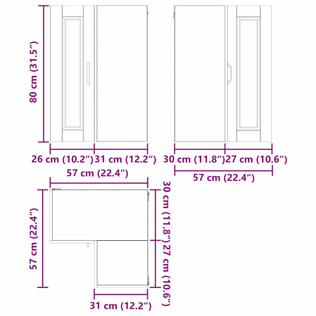 Wall Corner Cabinet PORTO High Gloss White 57 x 57 x 80 cm