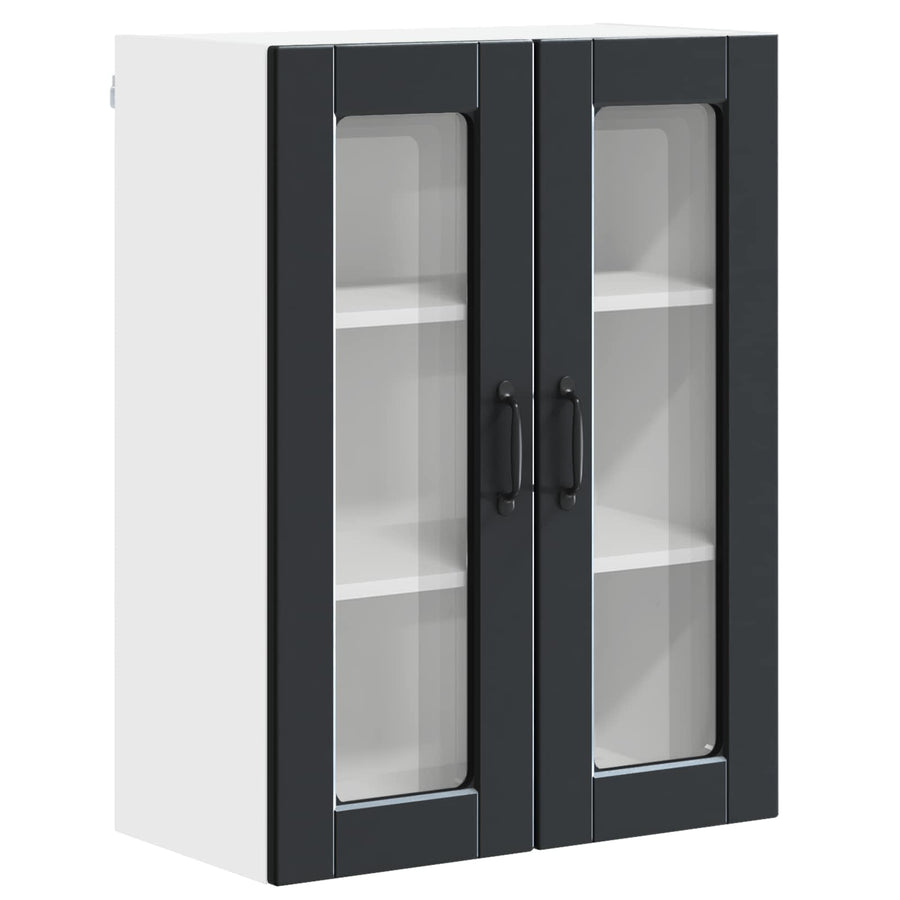 Wall Glass Cabinet PORTO Black 60 x 31 x 80 cm Engineered Wood