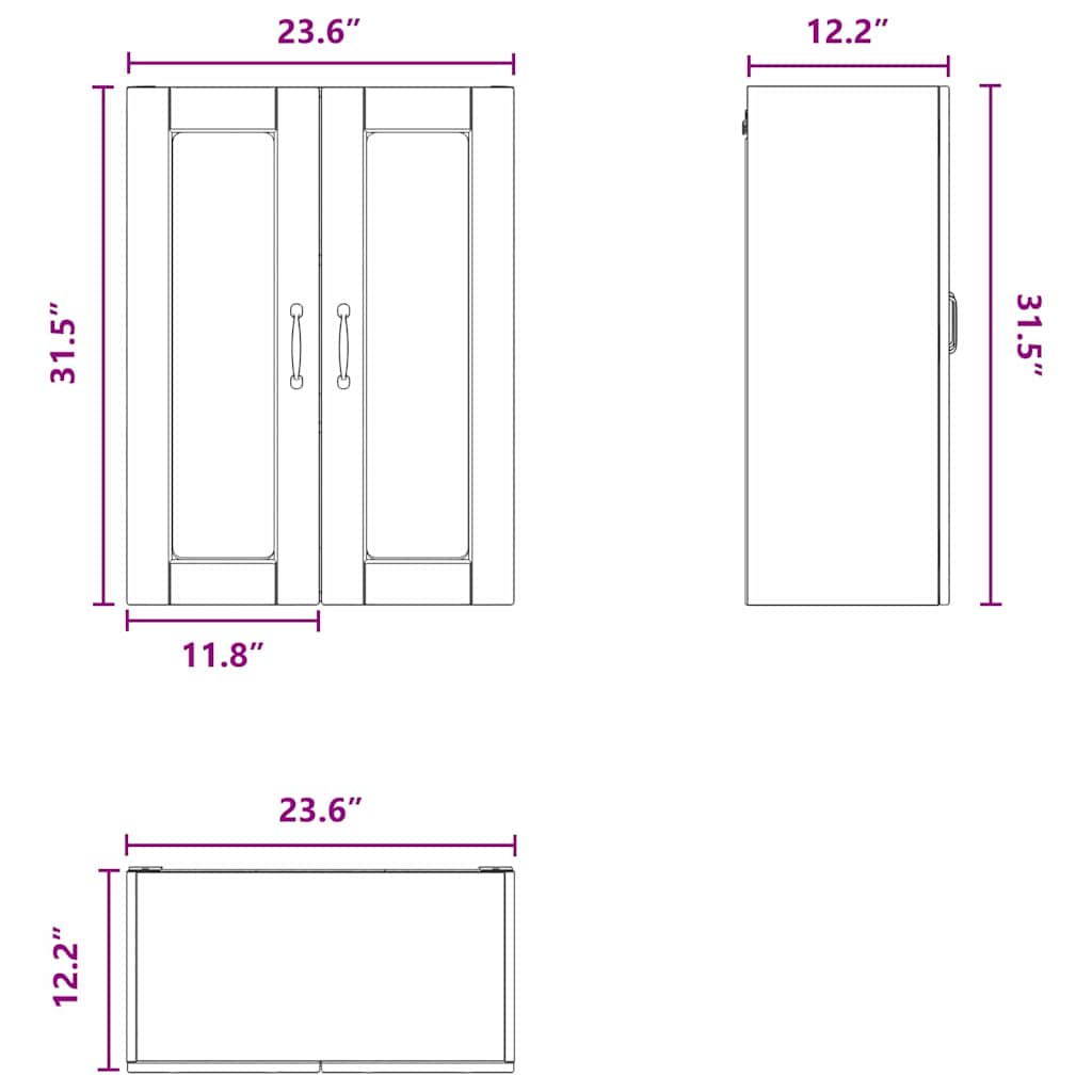 Wall Glass Cabinet PORTO Black 60 x 31 x 80 cm Engineered Wood
