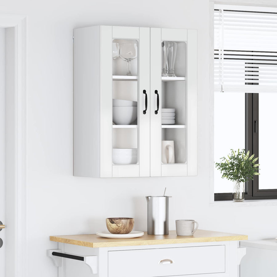 Wall Glass Cabinet PORTO High Gloss White 60 x 31 x 80 cm