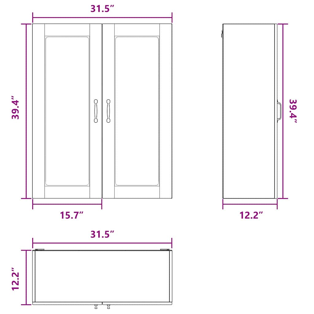 Wall Glass Cabinet PORTO Black 80 x 31 x 100 cm Engineered Wood