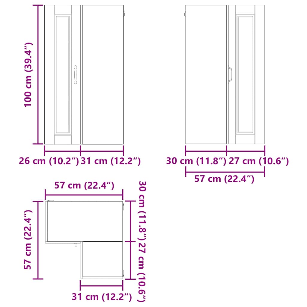Wall Corner Cabinet PORTO High Gloss White 57 x 57 x 100 cm