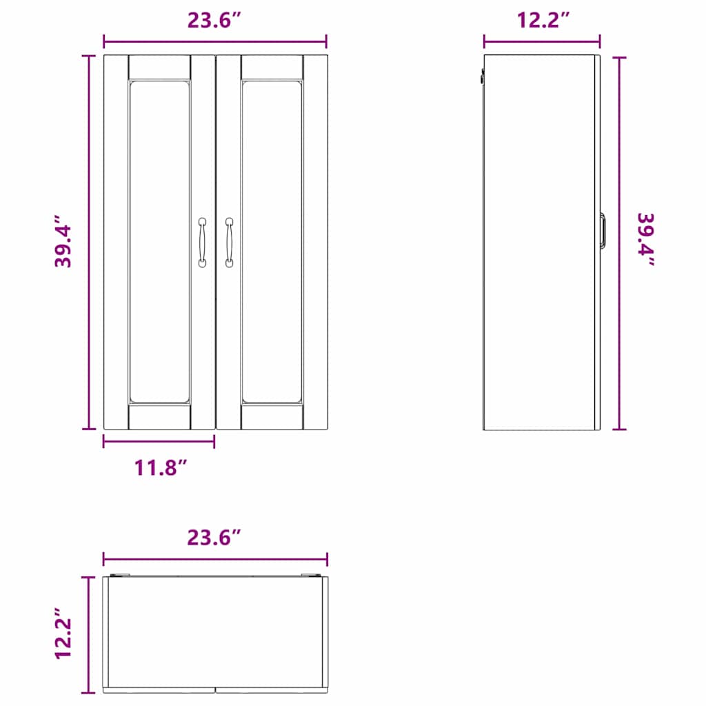 Wall Glass Cabinet PORTO Black 60 x 31 x 100 cm Engineered Wood