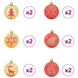 Christmas Bauble Set 40 pcs Gold and Red Plastic - Top-Down View