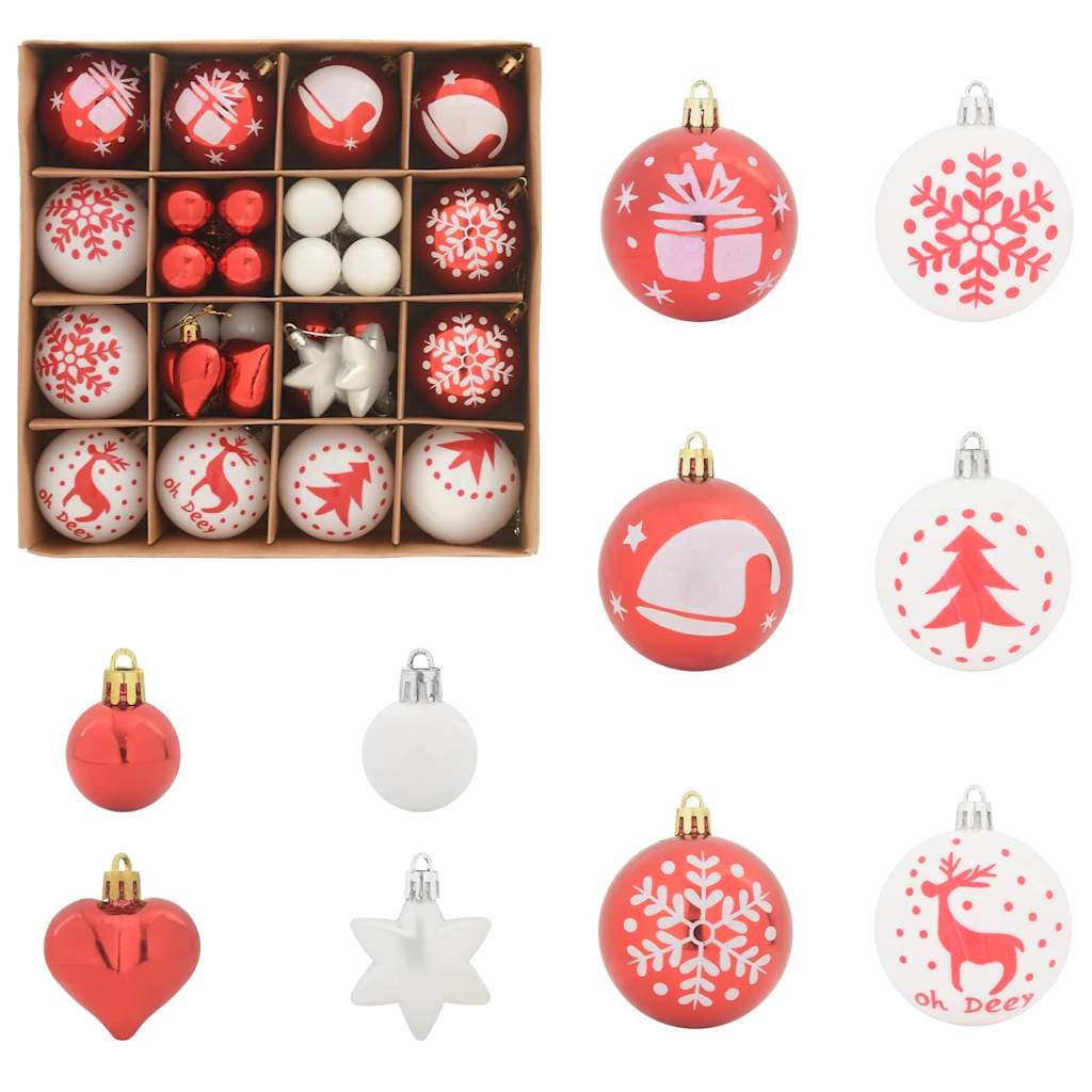 Christmas Bauble Set 40 pcs Red and White Plastic