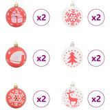 Christmas Bauble Set 40 pcs Red and White Plastic - Top-Down View