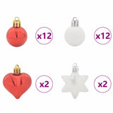 Christmas Bauble Set 40 pcs Red and White Plastic - 45-Degree Angle