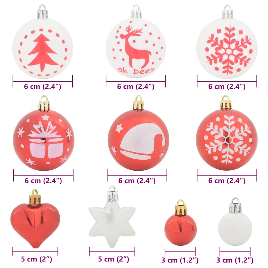 Christmas Bauble Set 40 pcs Red and White Plastic