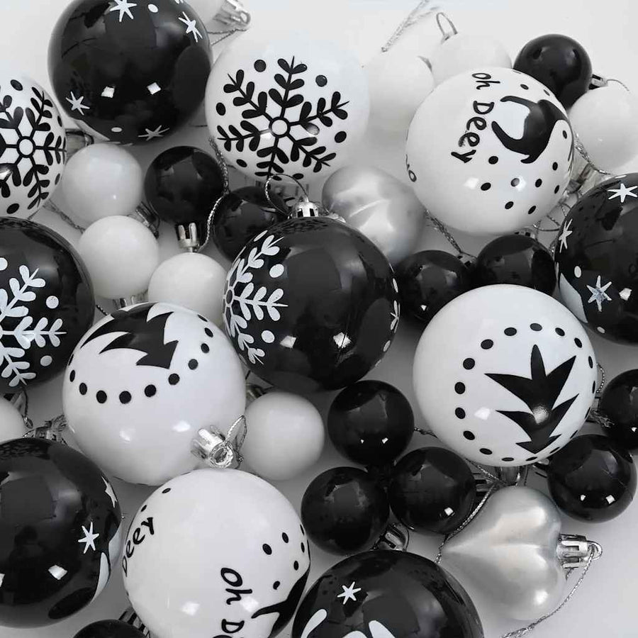 Christmas Bauble Set 40 pcs Black and White Ø 6 cm Plastic