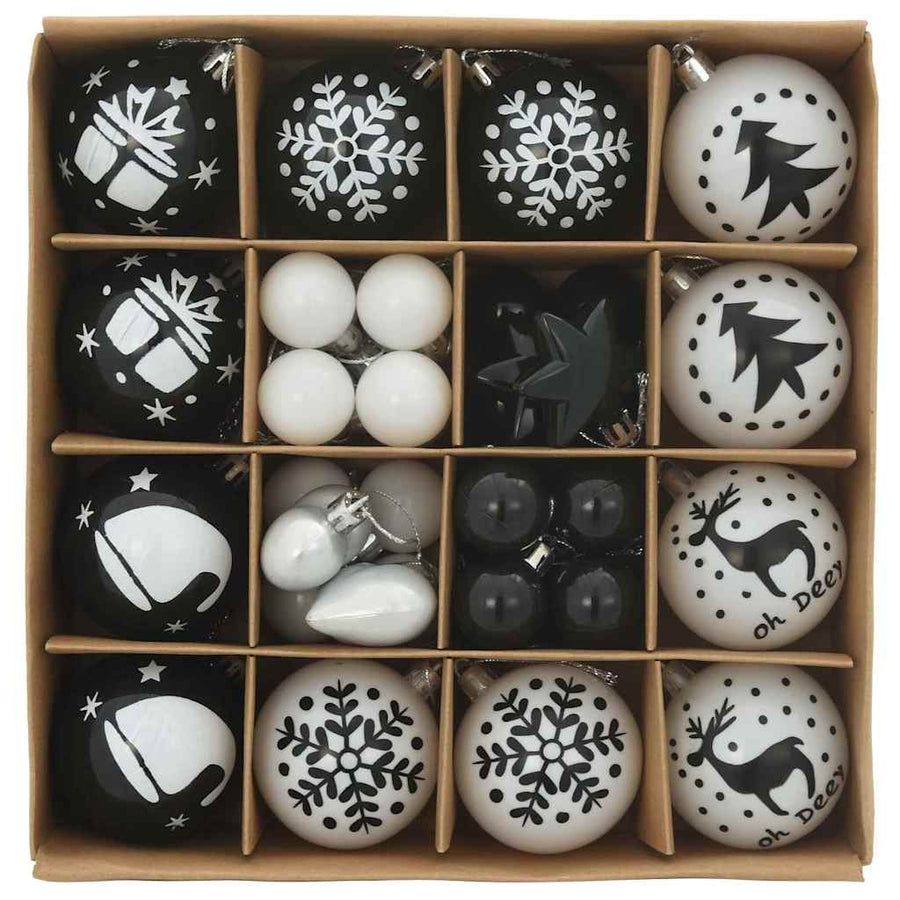 Christmas Bauble Set 40 pcs Black and White Ø 6 cm Plastic