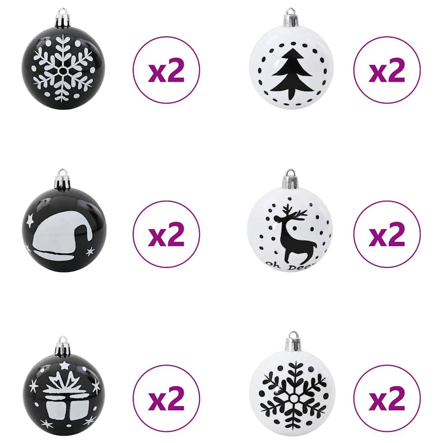 Christmas Bauble Set 40 pcs Black and White Ø 6 cm Plastic