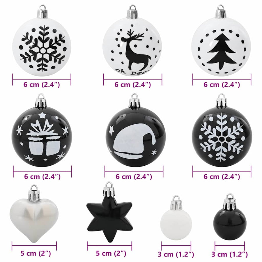 Christmas Bauble Set 40 pcs Black and White Ø 6 cm Plastic