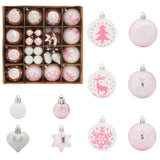 Christmas Bauble Set 40 pcs White and Pink Plastic - Front View