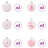 Christmas Bauble Set 40 pcs White and Pink Plastic - Top-Down View