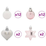 Christmas Bauble Set 40 pcs White and Pink Plastic - 45-Degree Angle