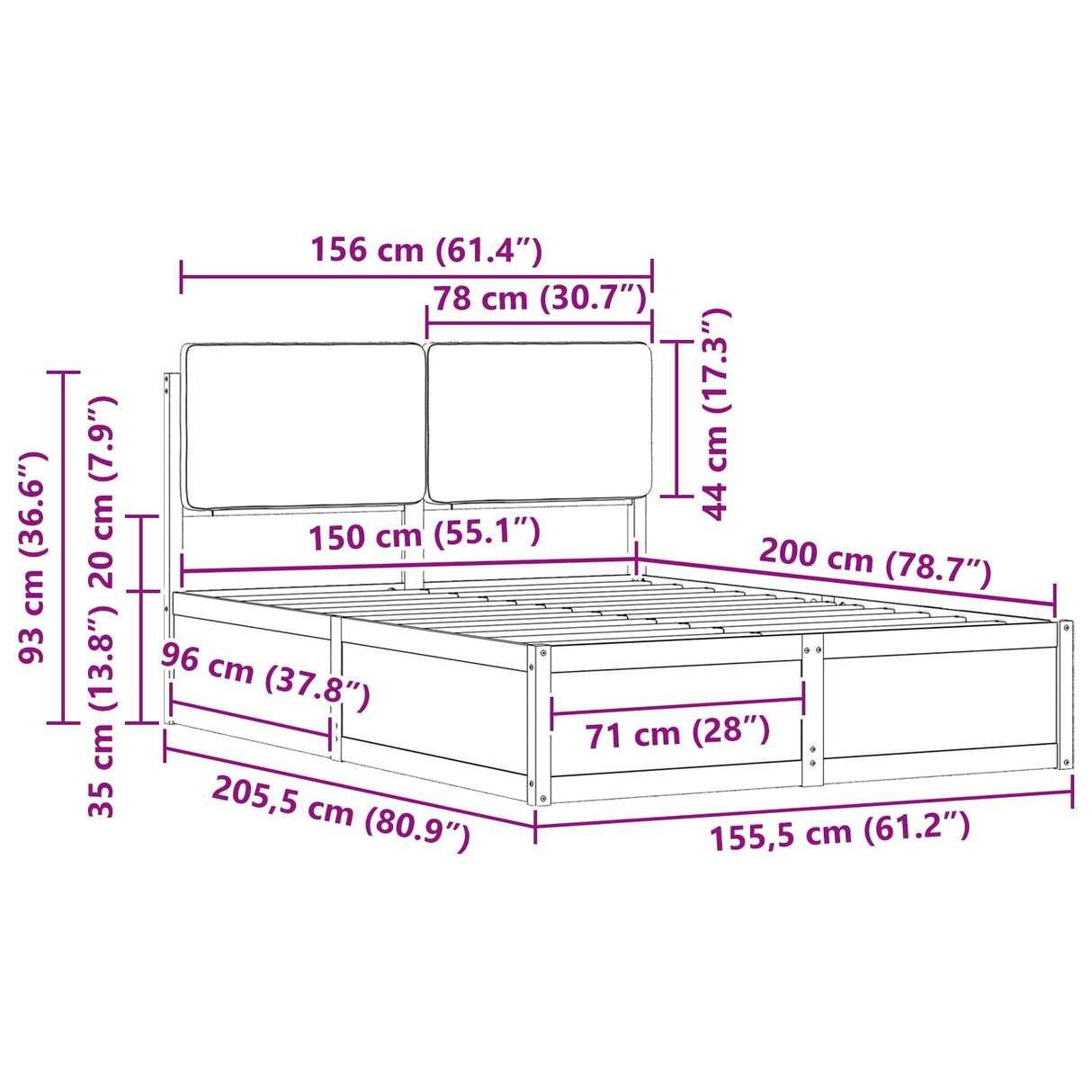 Bed Frame with Upholstered Headboard Dark Grey 150 x 200 cm