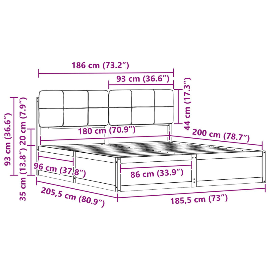Bed Frame with Upholstered Headboard Dark Grey 180 x 200 cm