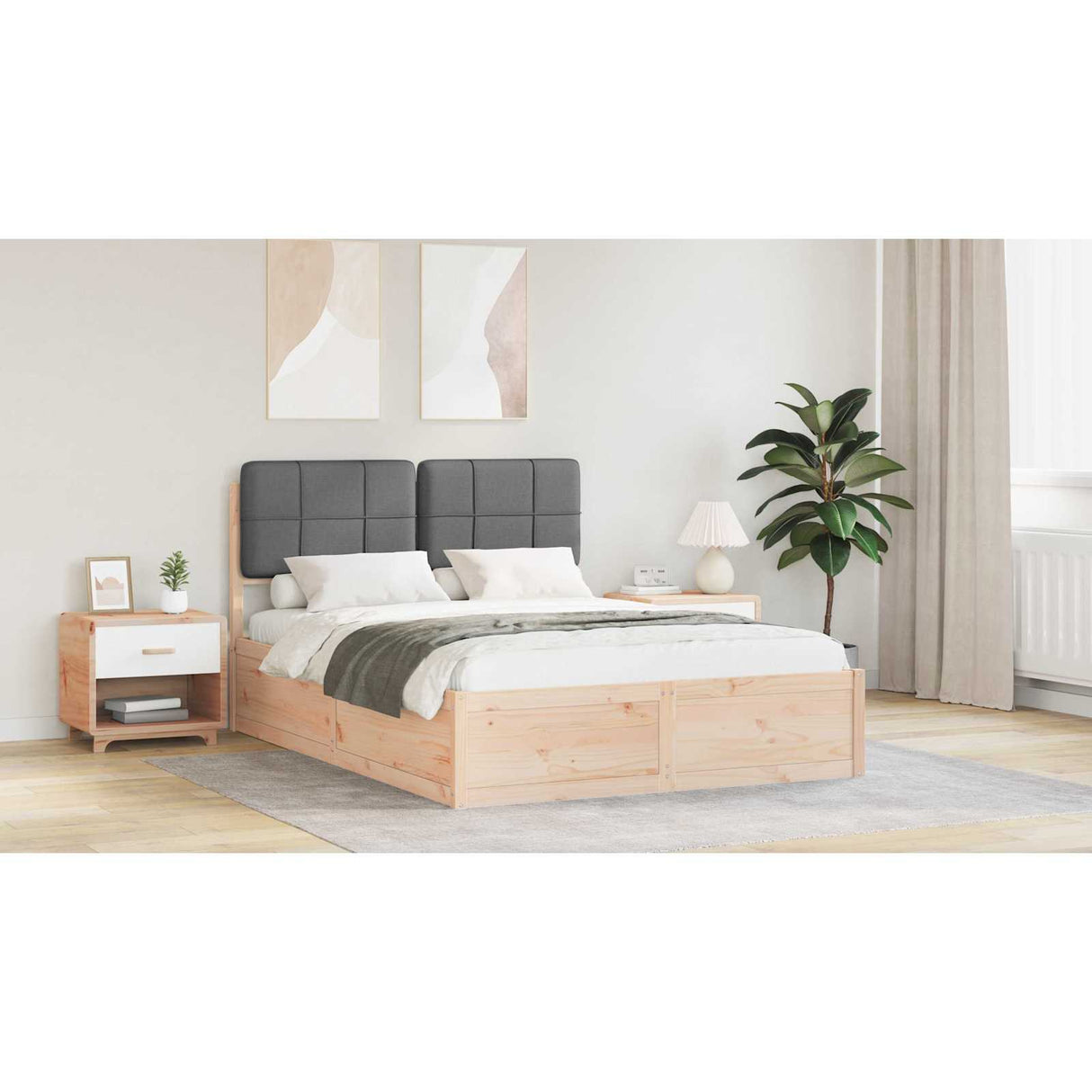Bed Frame with Upholstered Headboard Dark Grey 135 x 190 cm