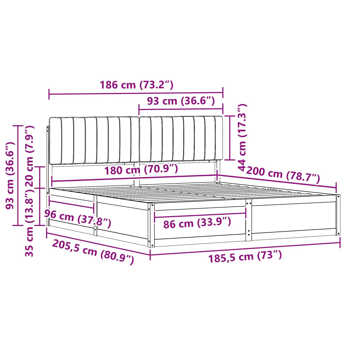 Bed Frame with Upholstered Headboard Dark Grey 180 x 200 cm