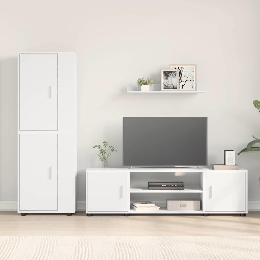 4 Piece TV Cabinet Set Wall-mounted White Engineered wood