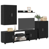 4 Piece TV Cabinet Set Wall-mounted Black oak Engineered wood - Side View
