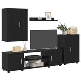 TV Cabinet Set Black Oak Engineered wood - Side View