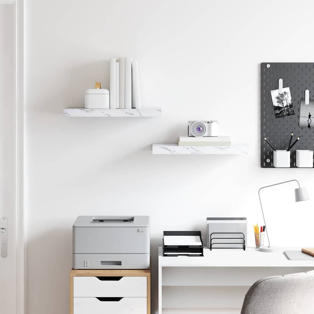 Wall Shelf 2 pcs White Marble 50 x 23.5 x 3.8 cm