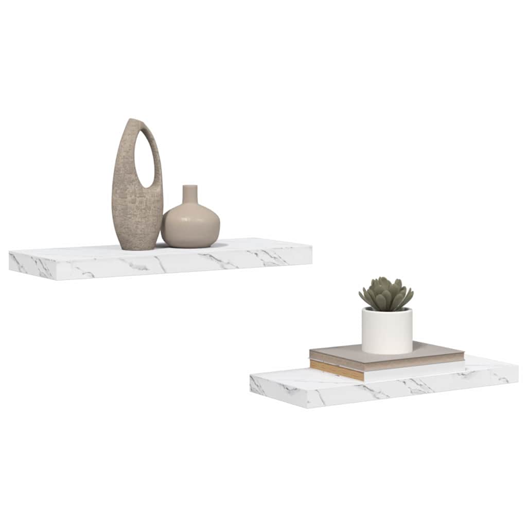 Wall Shelf 2 pcs White Marble 60 x 23,5 x 3,8 cm